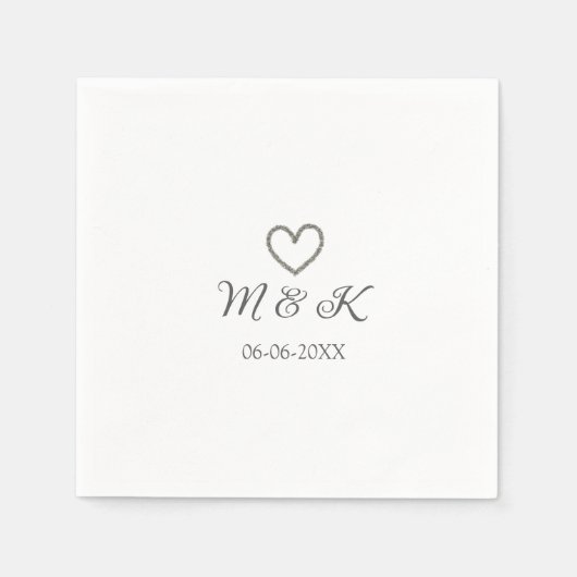 シルバー結婚ハートの夫婦名モダン字 スタンダードカクテルナプキン (正面)