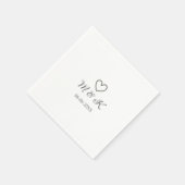 シルバー結婚ハートの夫婦名モダン字 スタンダードカクテルナプキン (角)