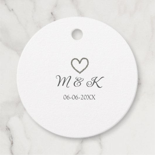 シルバー結婚ハートの夫婦名モダン字 フェイバータグ (正面)