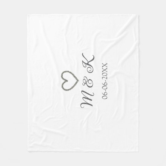 シルバー結婚ハートの夫婦名モダン字 フリースブランケット (正面)