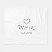 シルバー結婚ハートの夫婦名モダン字 フリースブランケット (正面(横))