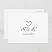 シルバー結婚ハートの夫婦名モダン字 ポストカード (正面/裏面)
