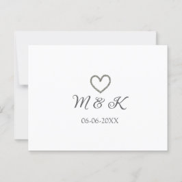 シルバー結婚ハートの夫婦名モダン字 ポストカード