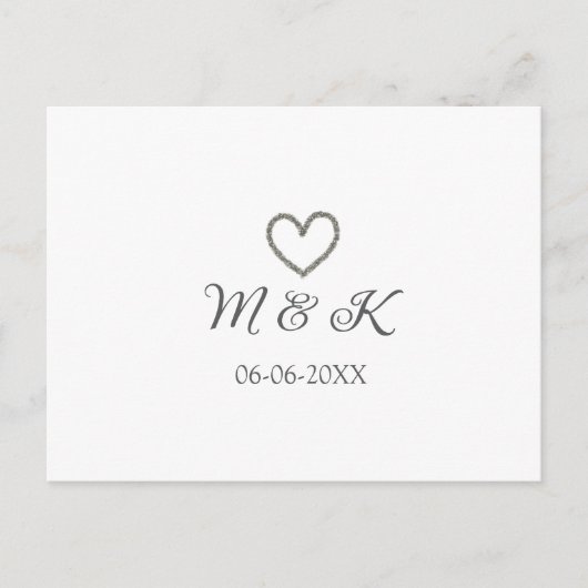 シルバー結婚ハートの夫婦名モダン字 ポストカード (正面)