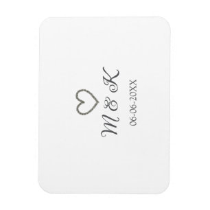 シルバー結婚ハートの夫婦名モダン字 マグネット