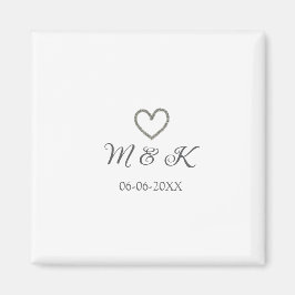 シルバー結婚ハートの夫婦名モダン字 マグネット