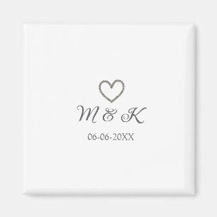 シルバー結婚ハートの夫婦名モダン字 マグネット