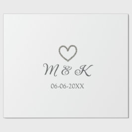 シルバー結婚ハートの夫婦名モダン字 ラッピングペーパー