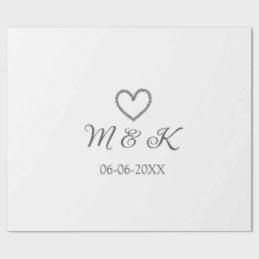 シルバー結婚ハートの夫婦名モダン字 ラッピングペーパー (フラット)