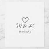 シルバー結婚ハートの夫婦名モダン字 ワインラベル (シングルラベル)