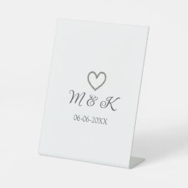 シルバー結婚ハートの夫婦名モダン字 台座サイン