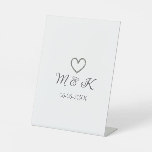 シルバー結婚ハートの夫婦名モダン字 台座サイン (正面)