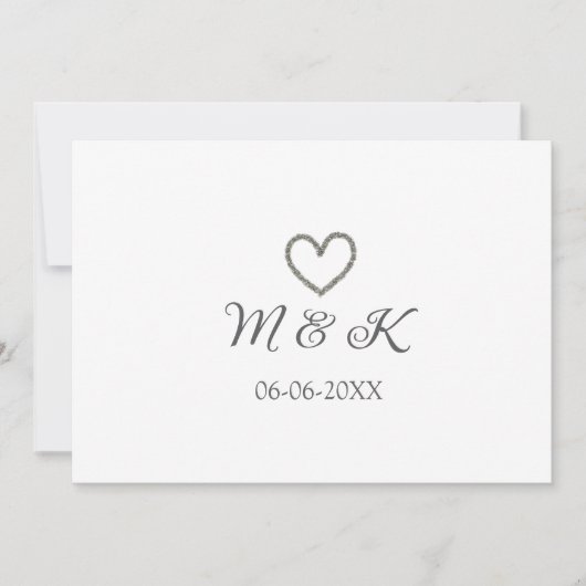 シルバー結婚ハートの夫婦名モダン字 招待状 (正面)