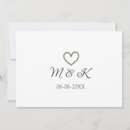 シルバー結婚ハートの夫婦名モダン字 招待状