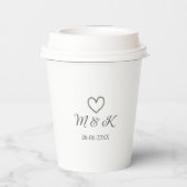シルバー結婚ハートの夫婦名モダン字 紙コップ (裏面)