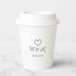 シルバー結婚ハートの夫婦名モダン字 紙コップ