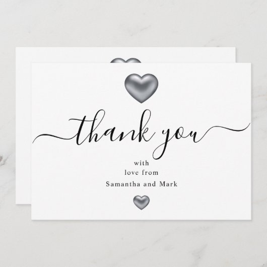シルバー結婚ハートの感謝 サンキューカード (正面/裏面)