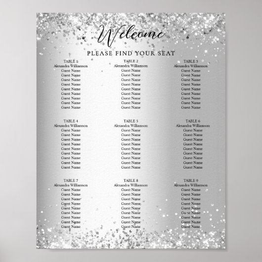 シルバー結婚ホワイトの座席表 ポスター (正面)