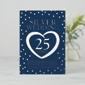 シルバー結婚周年記念25thパーティーブルーシルバー 箔招待状 (立ち正面)