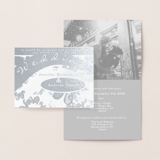 シルバー結婚式招待状カスタムBlk&Wht.Photo 箔カード (ディスプレー)