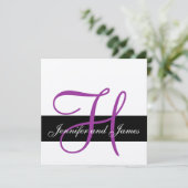シルバー結婚式招待状モノグラムHネームズパープル 招待状 (スタンド正面)
