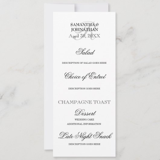 シルバー結婚白黒のDIYメニューパーティー 招待状 (正面)