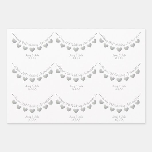 シルバー結婚25周年パーソナライズされた ラッピングペーパーシート (正面)