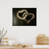 シルバー絡み合う愛のハート ポスター (キッチン)