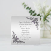 シルバー背景に黒と紫のうずまき ポストウェディング 招待状 (スタンド正面)