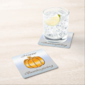 シルバー背景の感謝祭ゴールデンパンプキン スクエアペーパーコースター (インサイチュ)