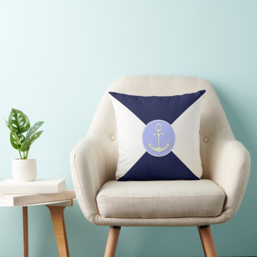 シルバー航海のいかりオンネイビーブルー&ホワイト クッション (椅子)