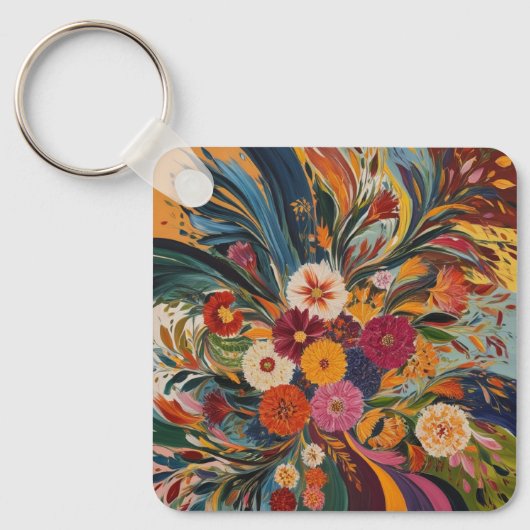 シルバー色の金属の四角キーチェーン キーホルダー (正面)