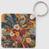 シルバー色の金属の四角キーチェーン キーホルダー (裏面)