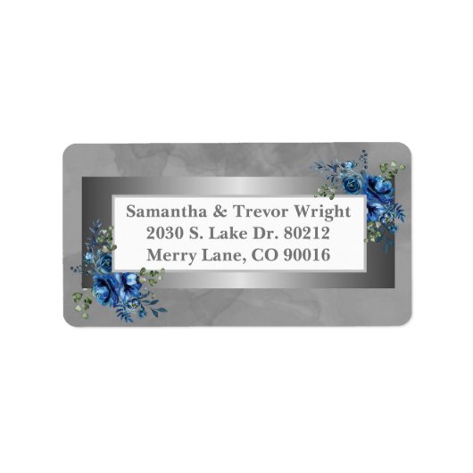 シルバー花びら:ブルーフラップス差出人住所ラベル ラベル (正面)
