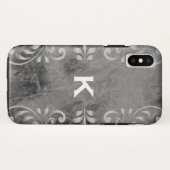 シルバー花柄の大理石 ブラック Case-Mate iPhoneケース (裏面(横))