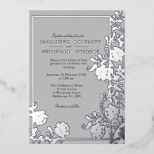 シルバー花模様とグエレガントレイ 箔招待状 (正面)