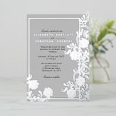 シルバー花模様とグエレガントレイ 箔招待状 (立ち正面)