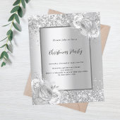 シルバー花模様クリスマスパーティの招待状