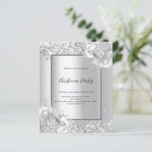 シルバー花模様クリスマスパーティの招待状 (スタンド正面)