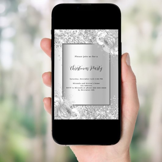 シルバー花模様クリスマスパーティー 招待状