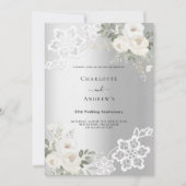 シルバー花模様ラグジュアリー結婚25周年 招待状 (正面)