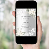 シルバー花模様ラグジュアリー結婚25周年 招待状