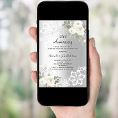 シルバー花模様ラグジュアリー結婚25周年 招待状