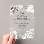シルバー花模様写真結婚25周年 アクリル招待状 (インサイチュ (ポータブル))