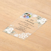 シルバー花模様写真結婚25周年 アクリル招待状 (レイダウン)