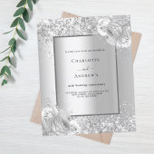 シルバー花模様結婚25周年の招待