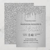 シルバー若い女の子または女性のグリッター招待状 招待状 (正面/裏面)