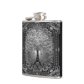 シルバー華美ツリーオブライフ古代フラ素朴スク フラスク (左)