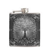 シルバー華美ツリーオブライフ古代フラ素朴スク フラスク (正面)