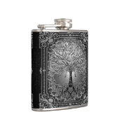 シルバー華美ツリーオブライフ古代フラ素朴スク フラスク (右)